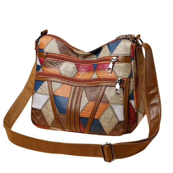 Boho Patchwork Multi-Color Crossbody Women's Shoulder Bag Y2K Retro Hippie Purse - Picture 1 of 8